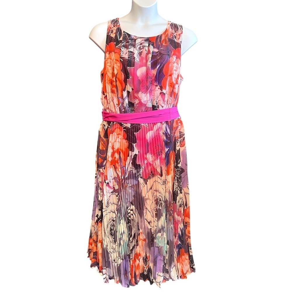 Eliza J Floral Sleeveless Pleated Organza Midi‎ Spring Summer Dress Women 20W